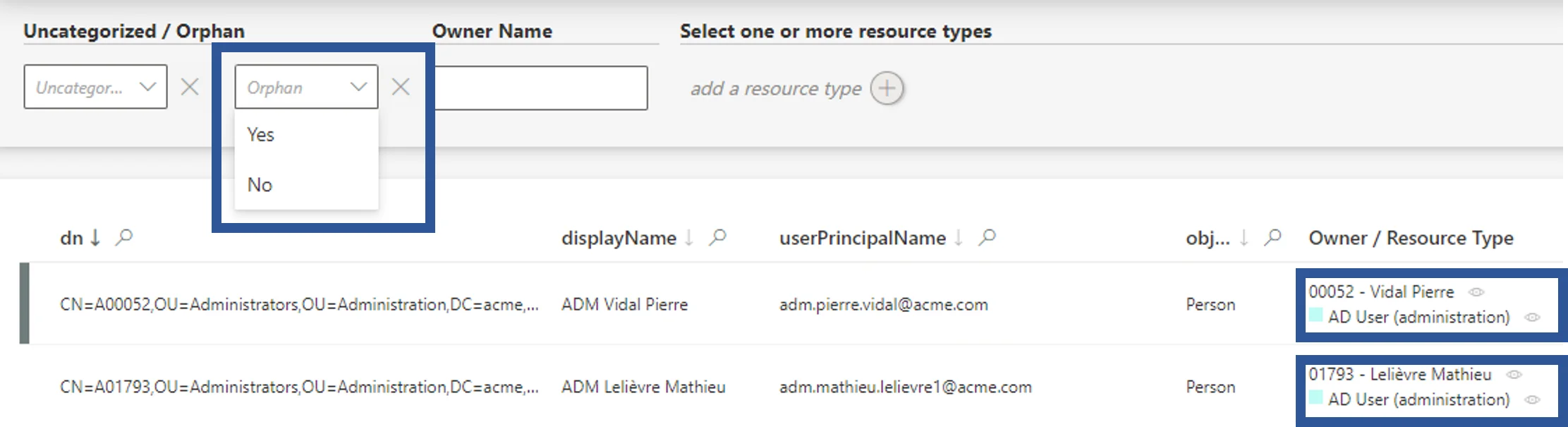 Owner / Resource Type Column