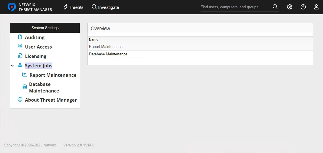 System Settings interface on the System Jobs page