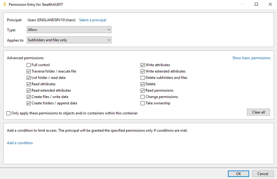 Permissions Subfolders and files only