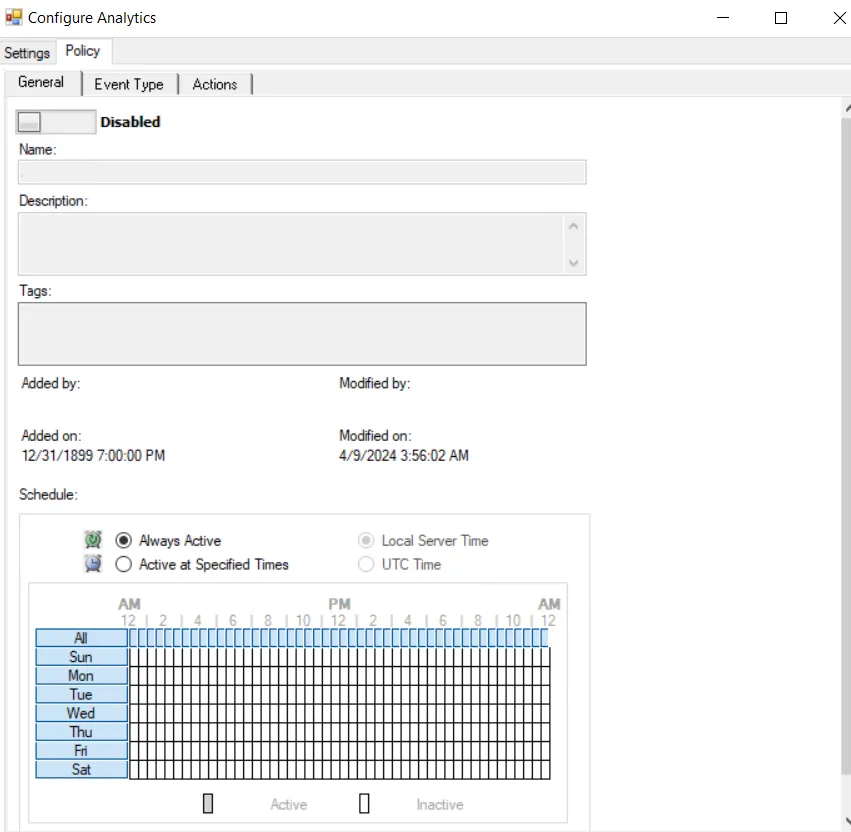Bad User ID (by User) Analytic Type - Policy tab