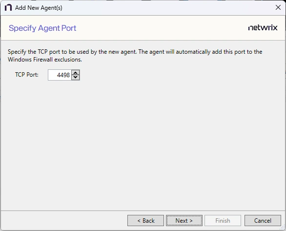Specify Agent Port page