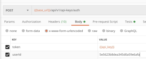 Body tab with userId field