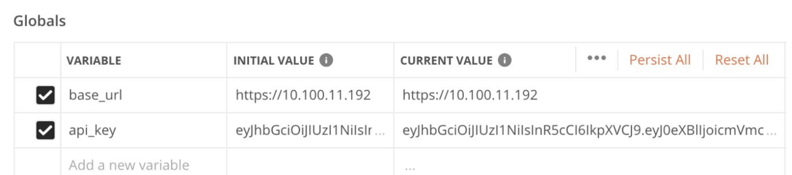 Global variables with api_key and base_url configured