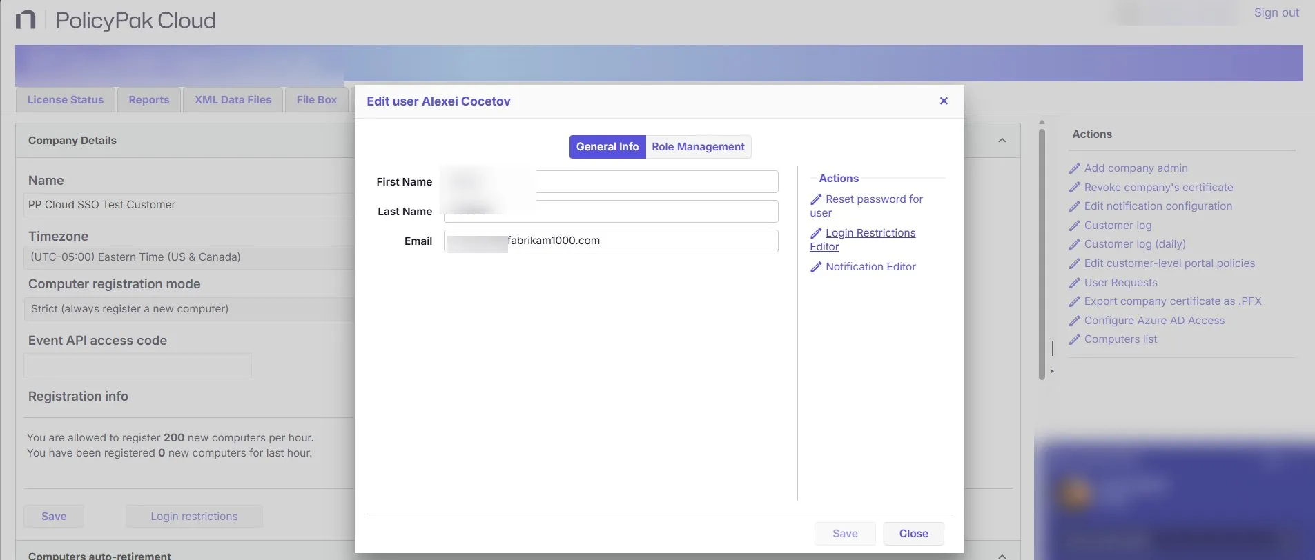 PolicyPak Cloud portal with federated SSO user account active