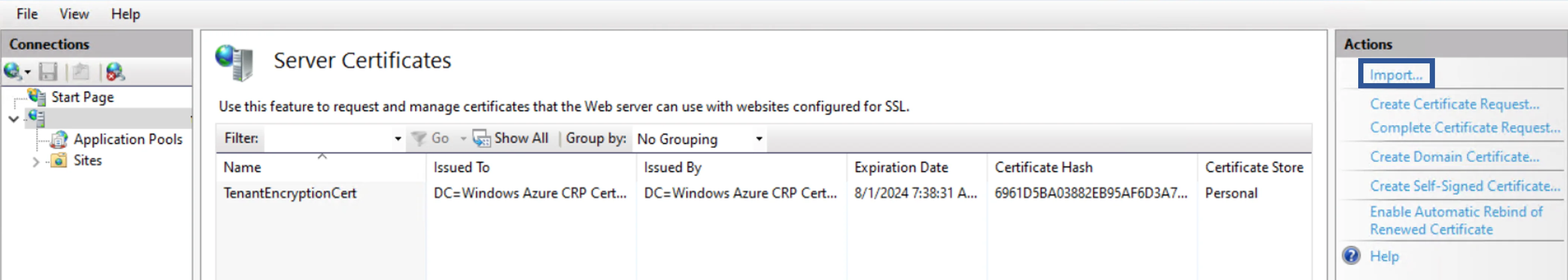IIS Server Certificate: Step 2