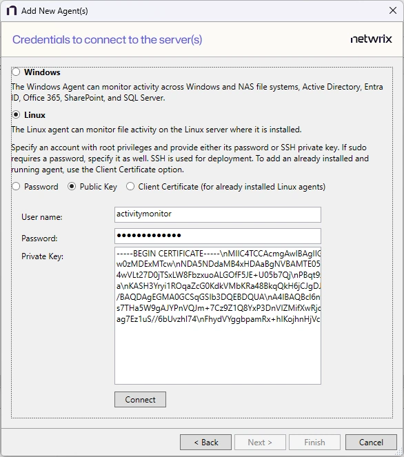 Credentials to Connect to the Server(s) 