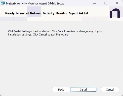 Ready to install Netwrix Activity Monitor Agent 64-bit Page