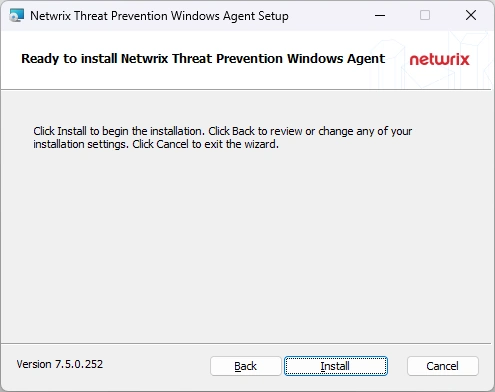 Windows Agent Setup wizard on the Ready page