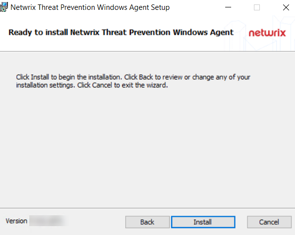Threat Prevention Windows Agent Setup wizard – Ready page