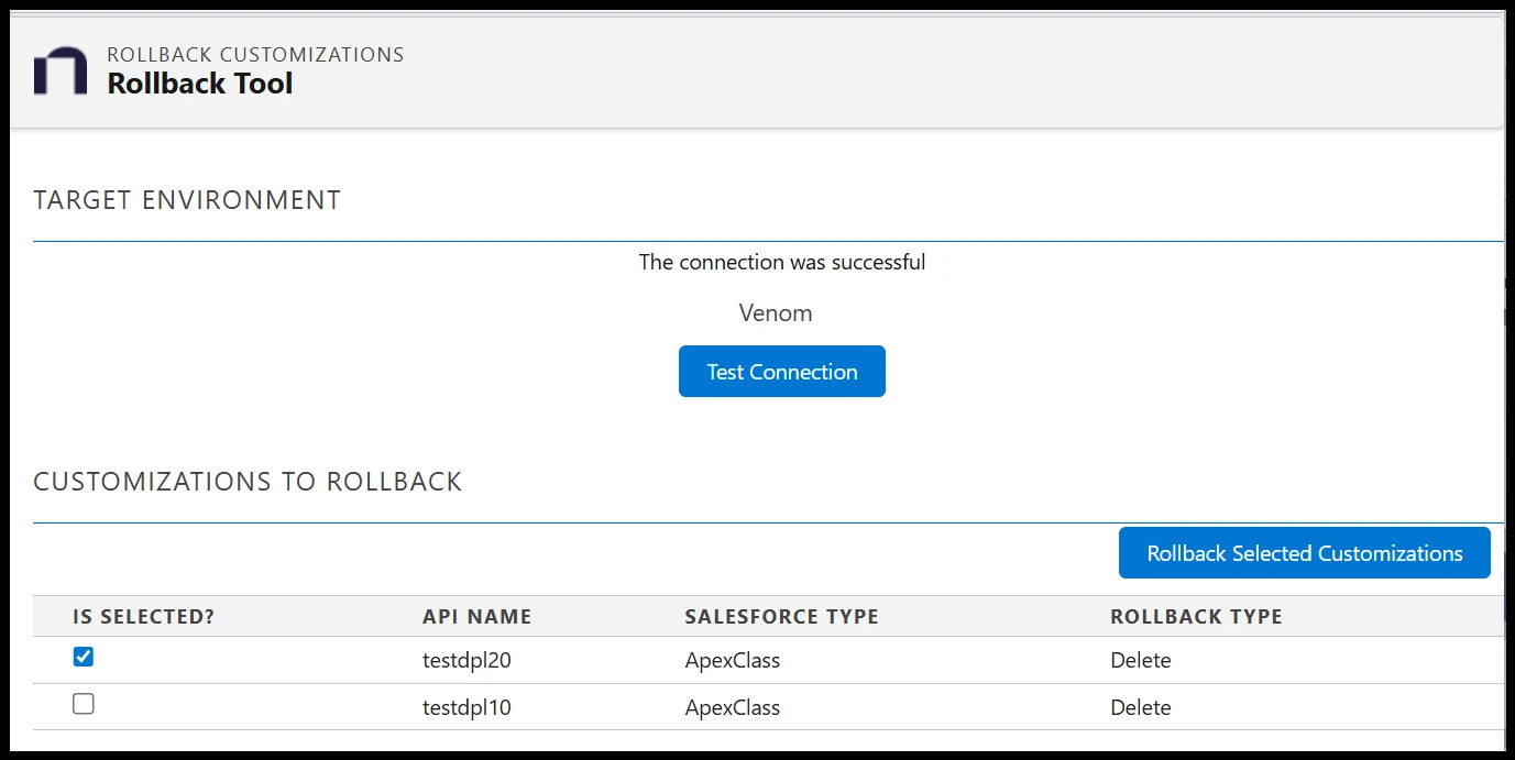 Rollback selected customizations