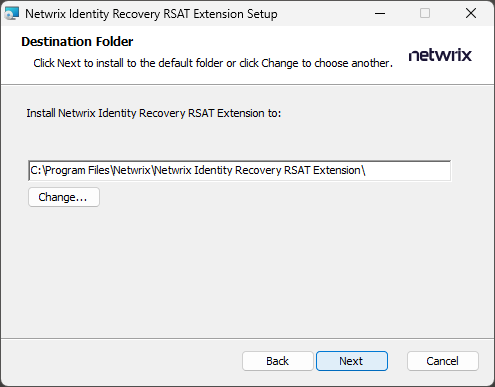 RSAT Extension Installation Wizard - Destination Folder page