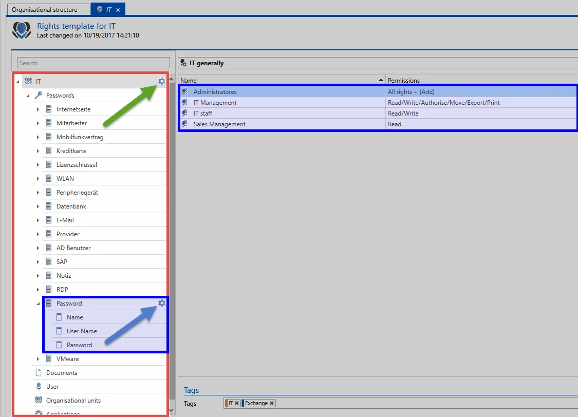 working with rights template
