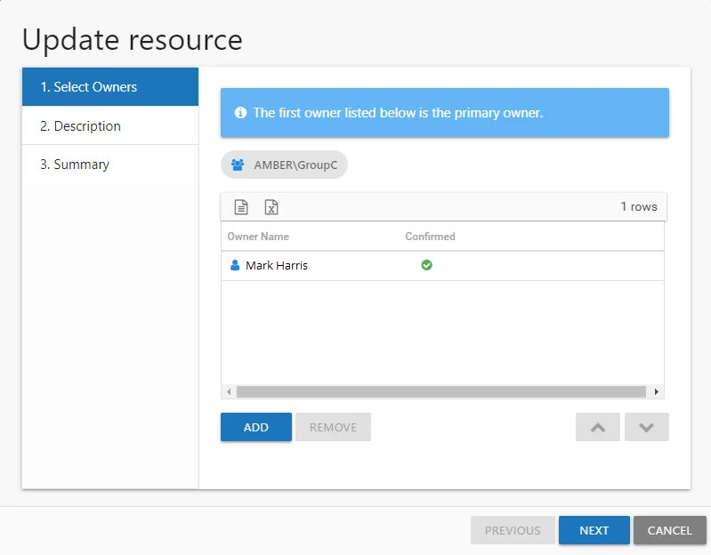 Confirm Ownership wizard showing 1.Select Owners page