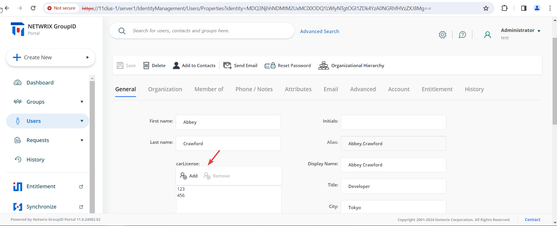 Viewing multi-valued carLicense entries in the user profile