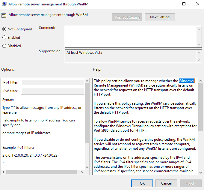 Windows Group Policy: Allow remote server management through WinRM