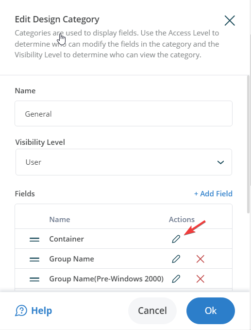 Editing the Container field in Directory Manager