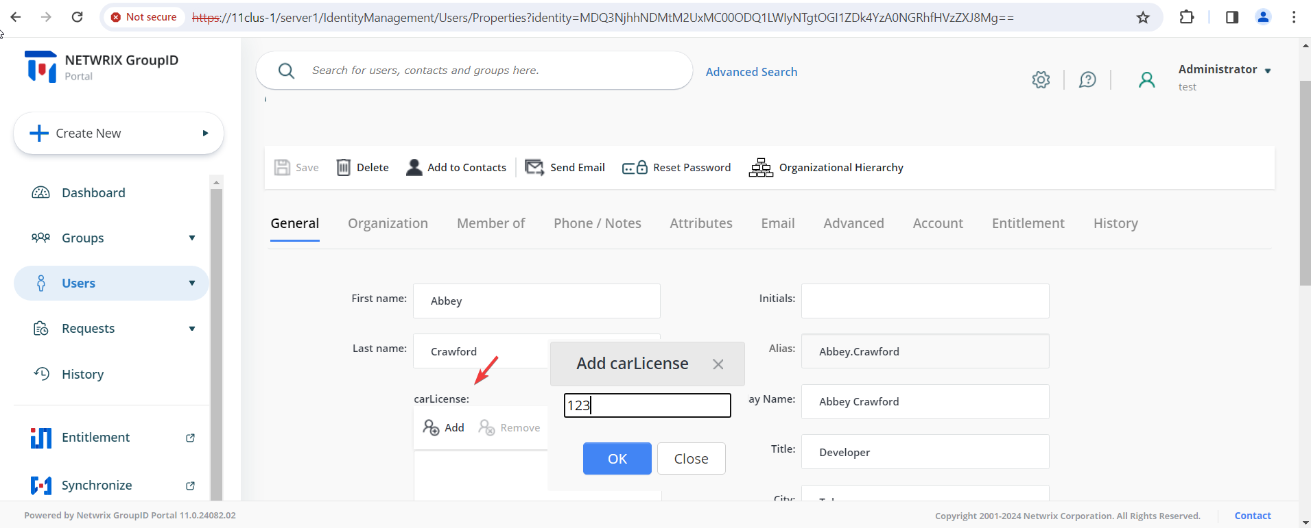 Adding multiple values to carLicense in the user portal