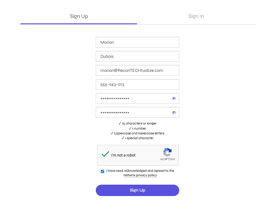 Sign Up Page