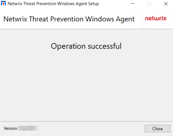 Threat Prevention Windows Agent Setup wizard – Operation Successful page