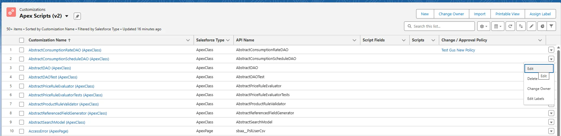 Applying the policy to Customizations