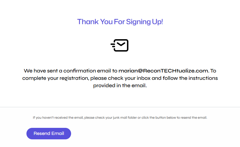 Thank You for Signing Up Message