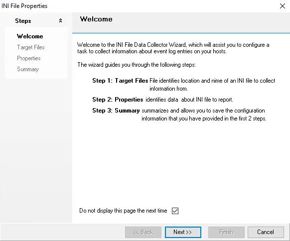 INI File Data Collector Wizard Welcome page