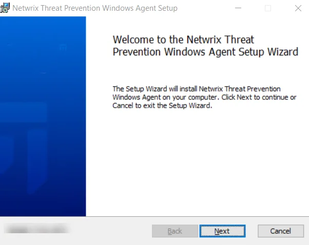 Threat Prevention Windows Agent Setup wizard - Welcome page