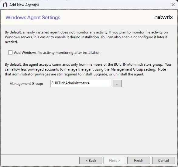 Windows Agent Settings Page